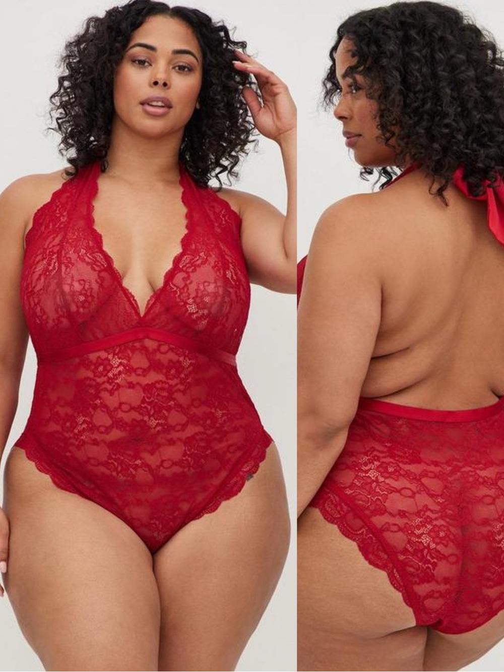 Torrid Red Lace Halter Bow Bodysuit Lingerie